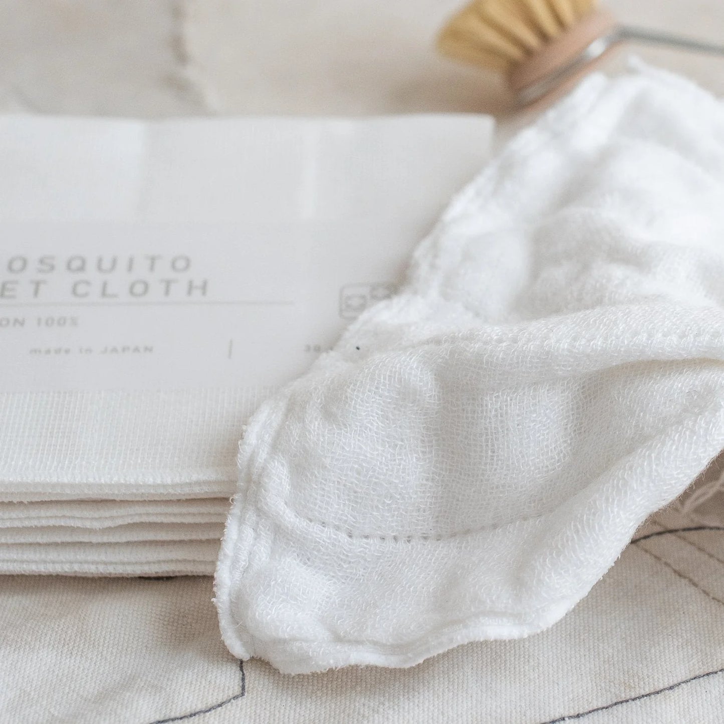 Japanese Kitchen Dish Cloth - White Embroidered