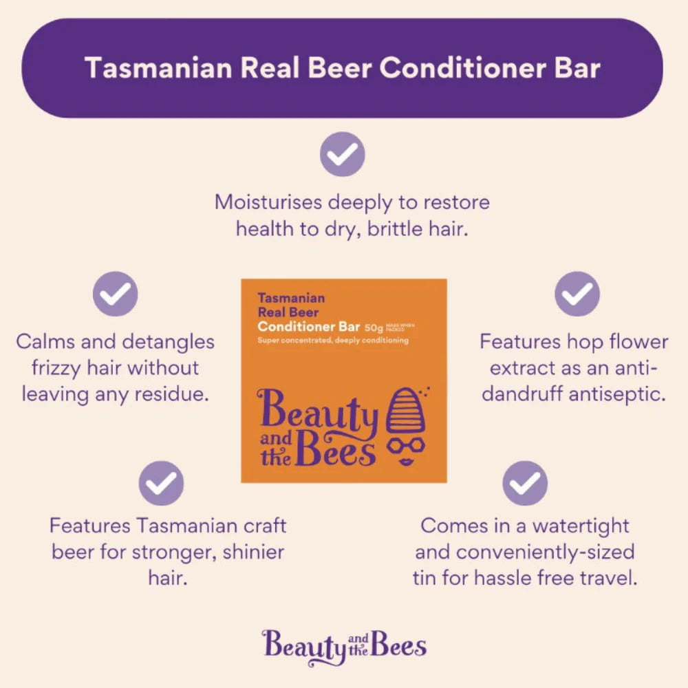 Beauty And The Bees Tasmanian Real Beer & Honey Conditioner Bar 50gm