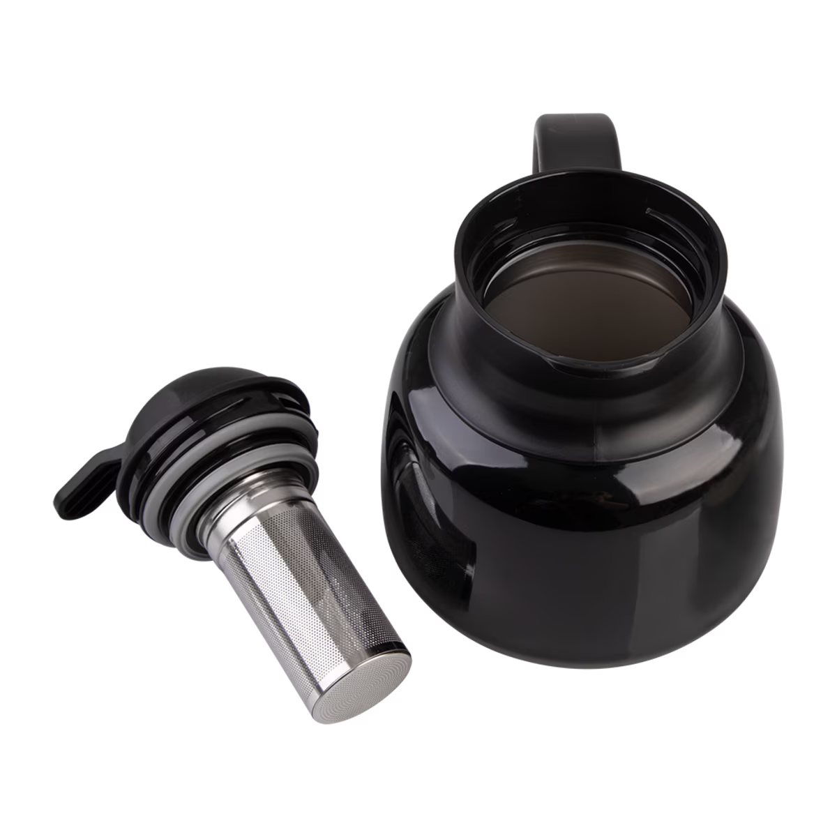 Oasis Stainless Steel Double Wall Insulated Black Teapot With Strainer - 750ml