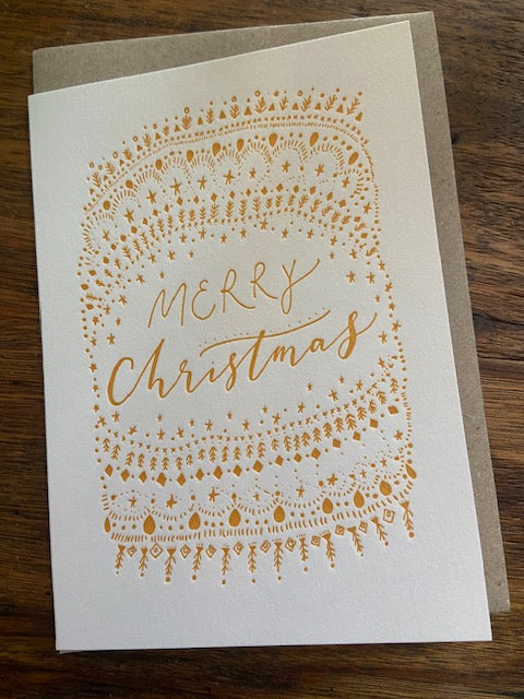The Little Press Letterpress Yellow Merry Christmas Greeting Card