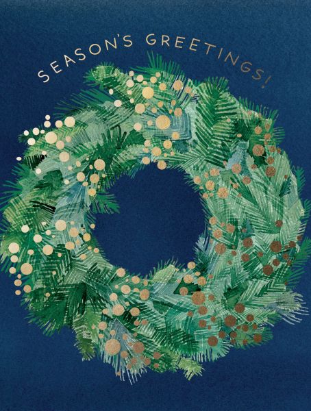 Season's Greens Christmas Gold Wreath Greeting Card