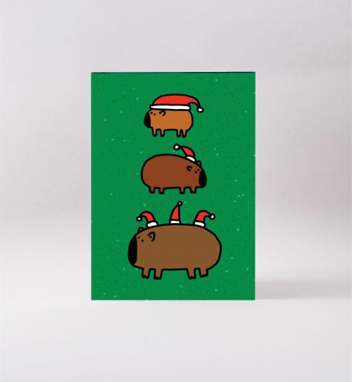 Surfing Sloth Wombats in Hats Christmas Greeting Card