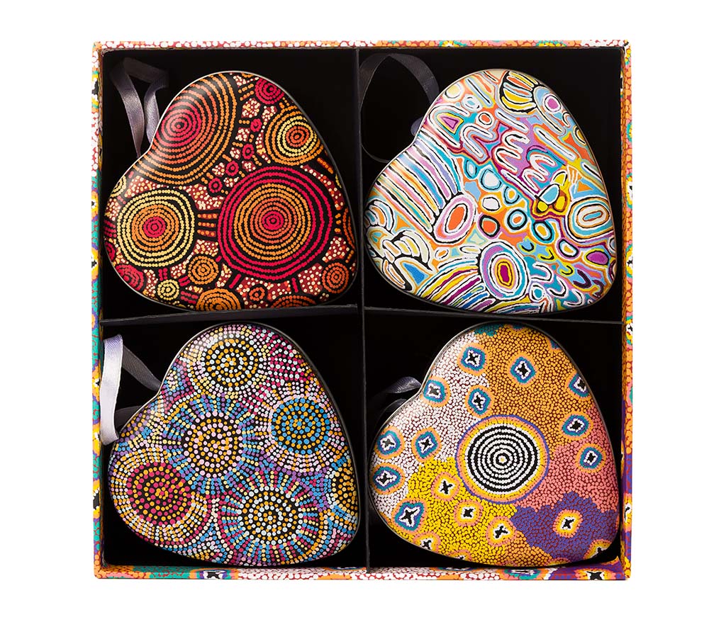 Indigenous Artists Christmas Bauble Heart Shape Tins 4 Pack