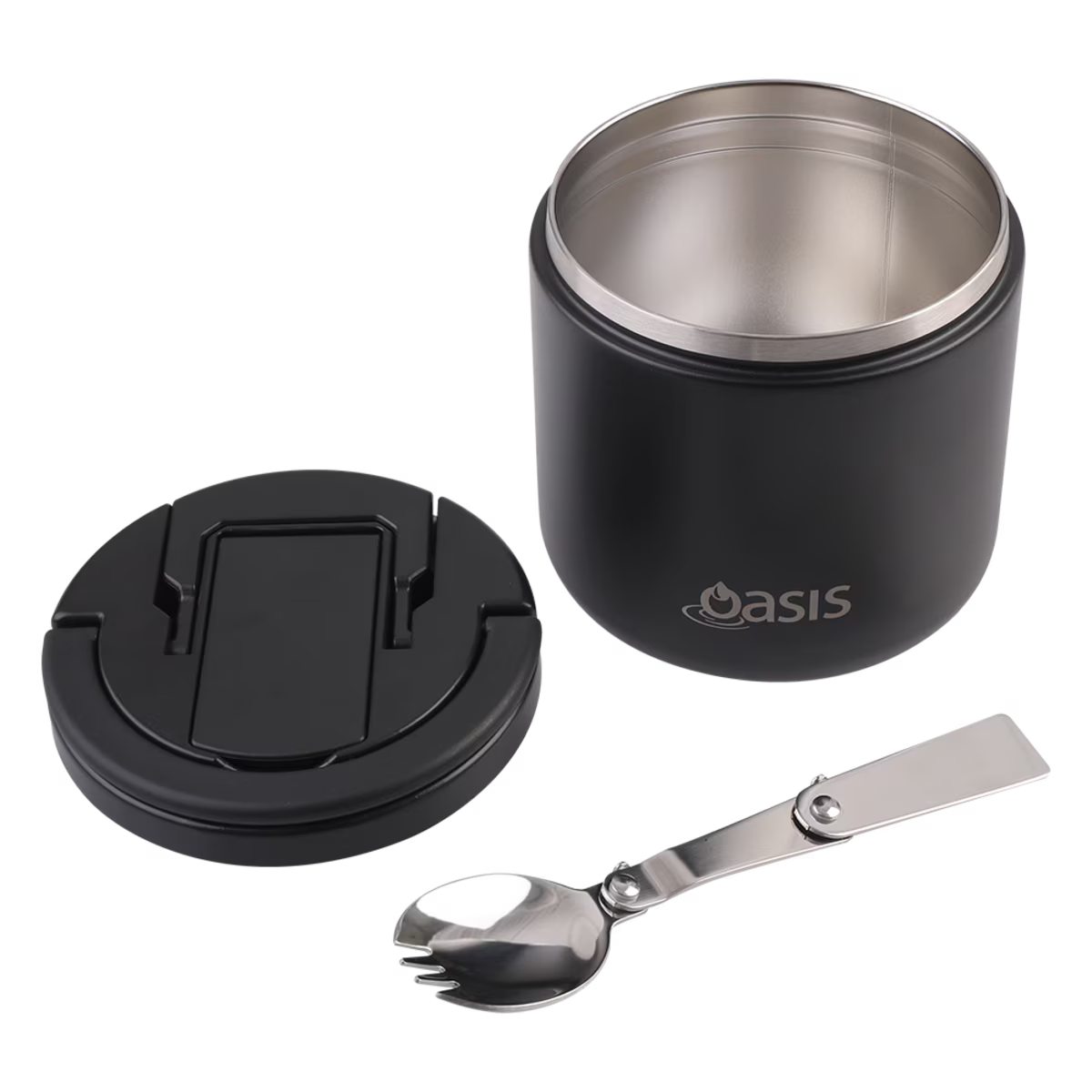 Oasis Stainless Steel Double Wall Insulated Food Flask w Quick Release Lid & Spork 500ml