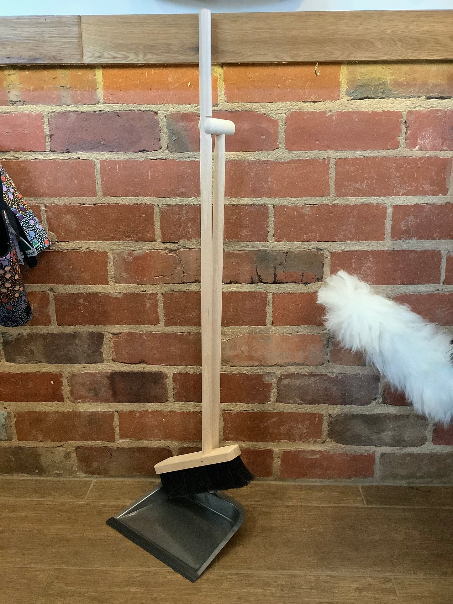 Long Timber Handle Dustpan with Brush Broom Set