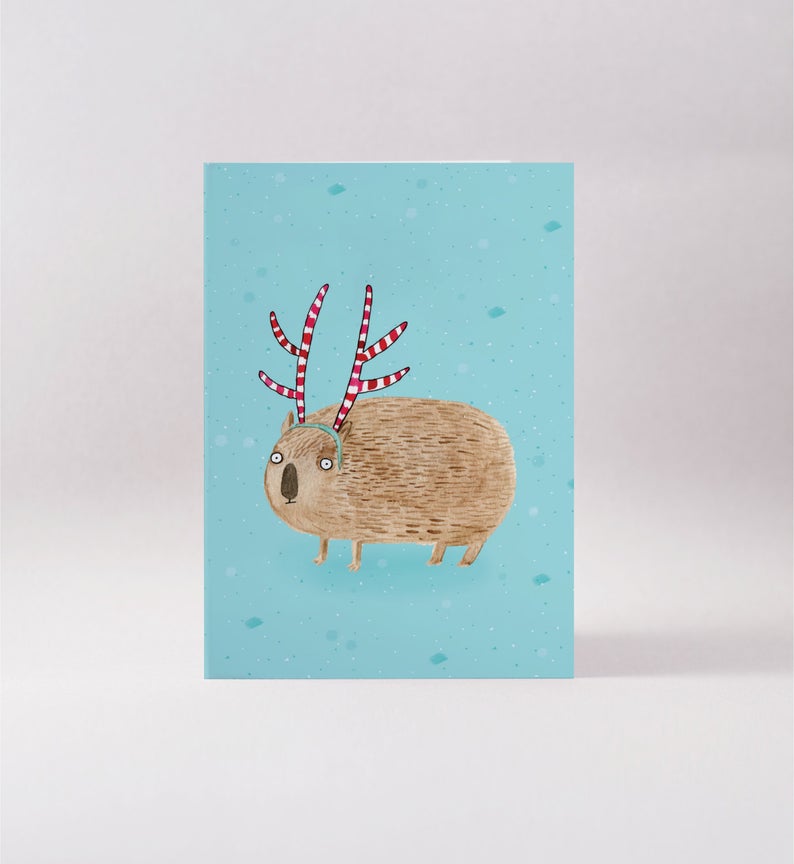 Surfing Sloth Antler Wombat Card