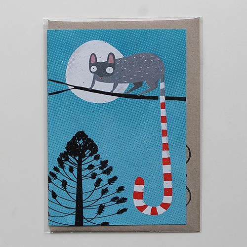 Surfing Sloth Possum Candy Christmas Greeting Card