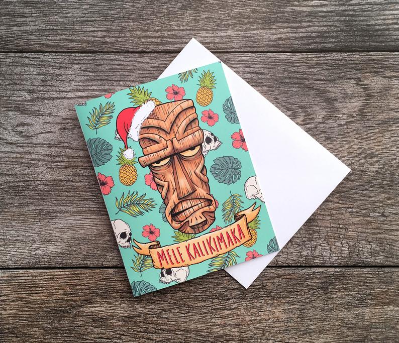 Bee Is For Bear Tiki Christmas Mele Kalikimaka Card