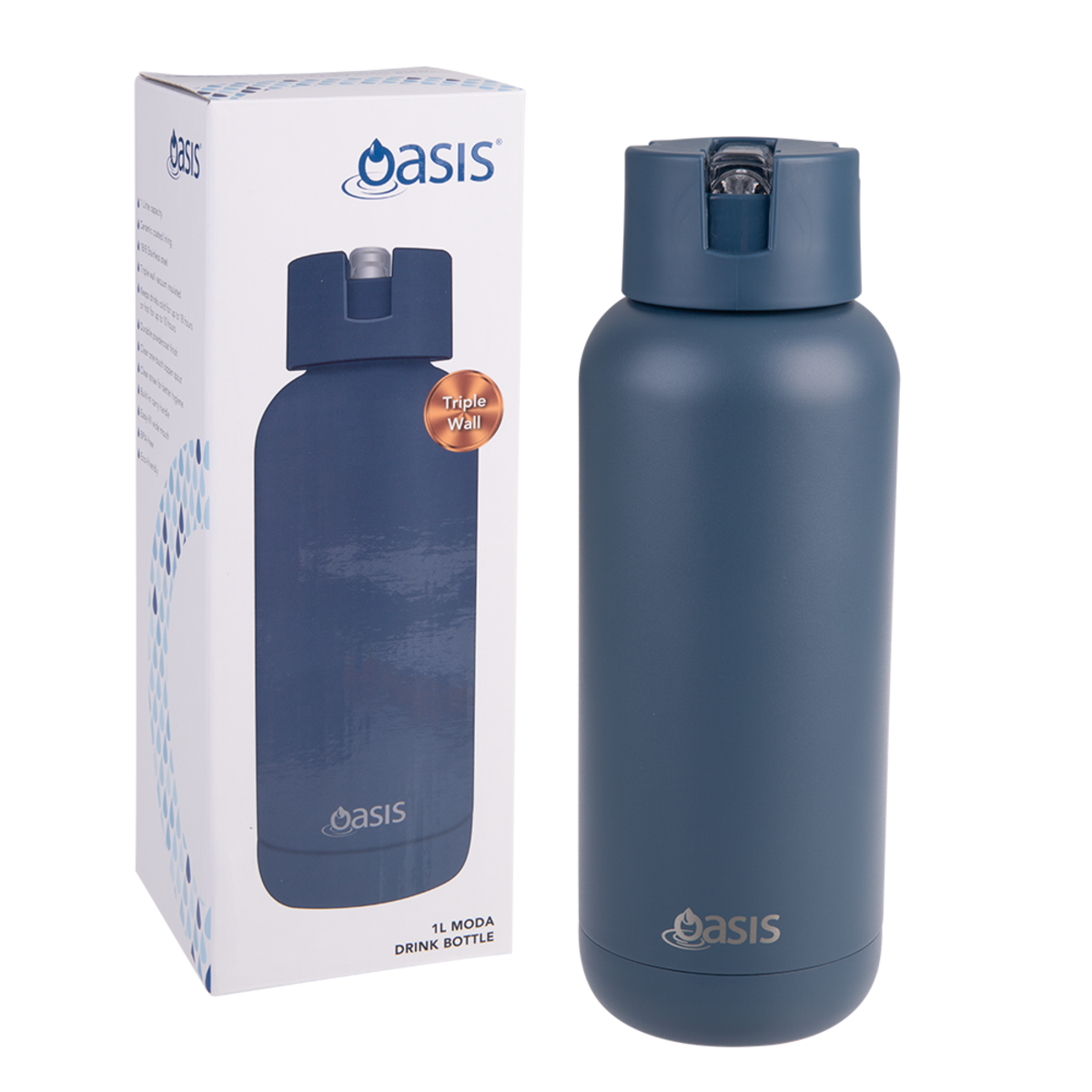 Oasis Moda Insulated Steel Ceramic Drink Bottle 1 litre