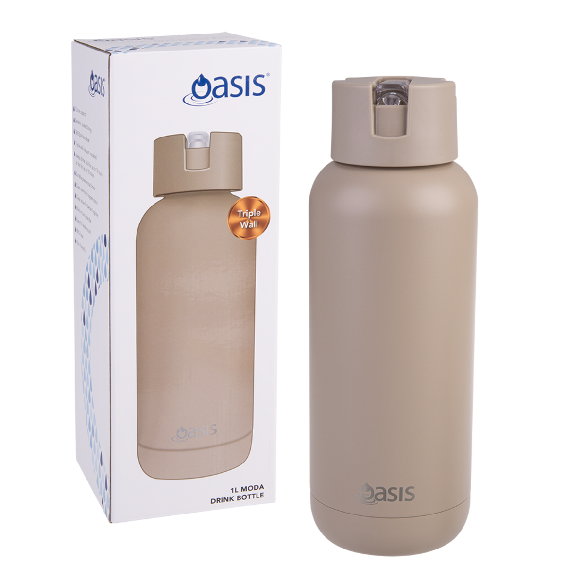 Oasis Moda Insulated Steel Ceramic Drink Bottle 1 litre