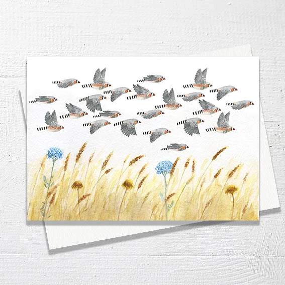 Wild Finch Studio A Flock Of Zebra Finches Botanical Greeting Card