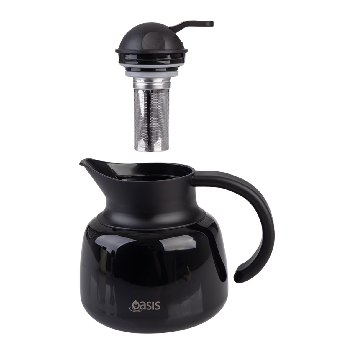 Oasis Stainless Steel Double Wall Insulated Black Teapot With Strainer - 750ml