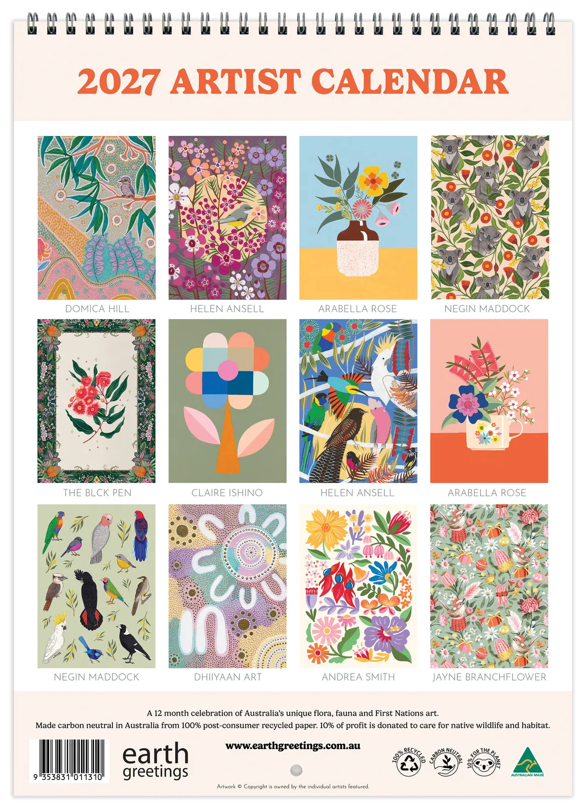 Earth Greetings Australian Artist Calendar 2027 - ARRIVES SEPTEMBER