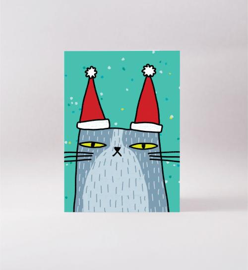 Surfing Sloth Cat Hats Christmas Greeting Card