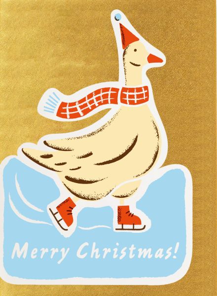 Skating Silly Goose Christmas Greeting Card