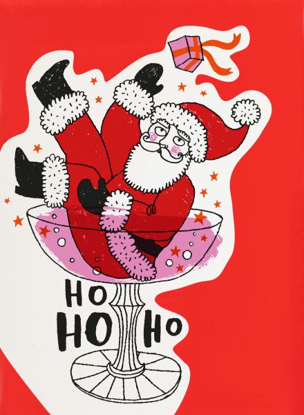 Champagne Santa Cutout Christmas Greeting Card
