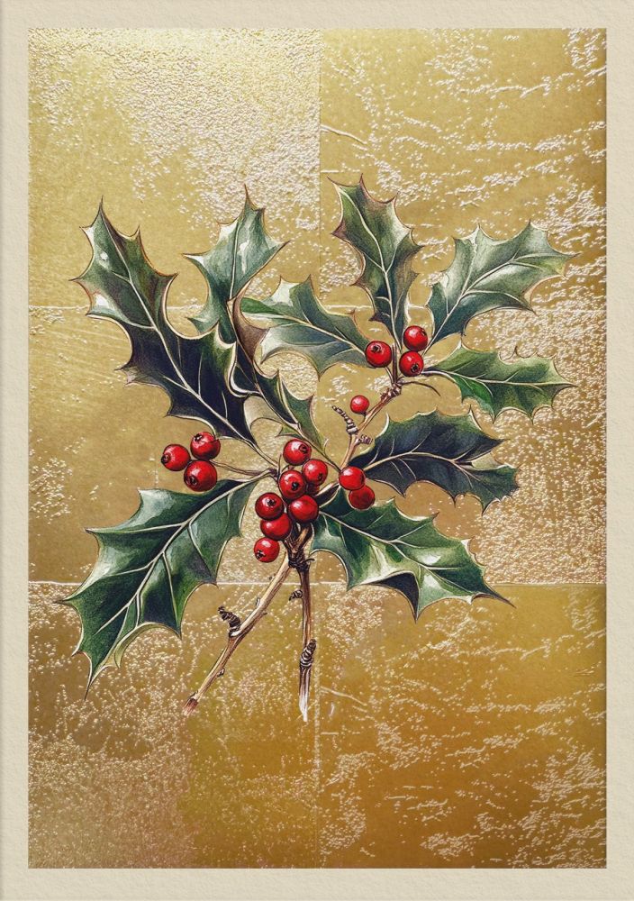 Foil Card Holly Christmas Greeting Card