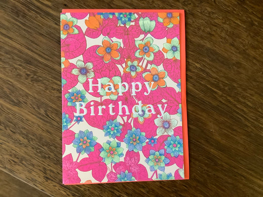 Floral Pink & Blue Birthday Greeting Card
