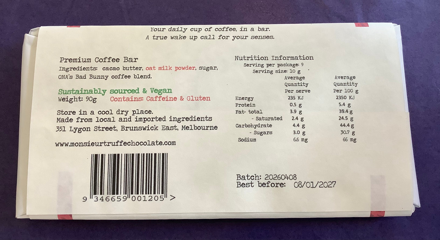 Monsieur Truffe Limited Edition 37% Coffee Milk Chocolate Bar