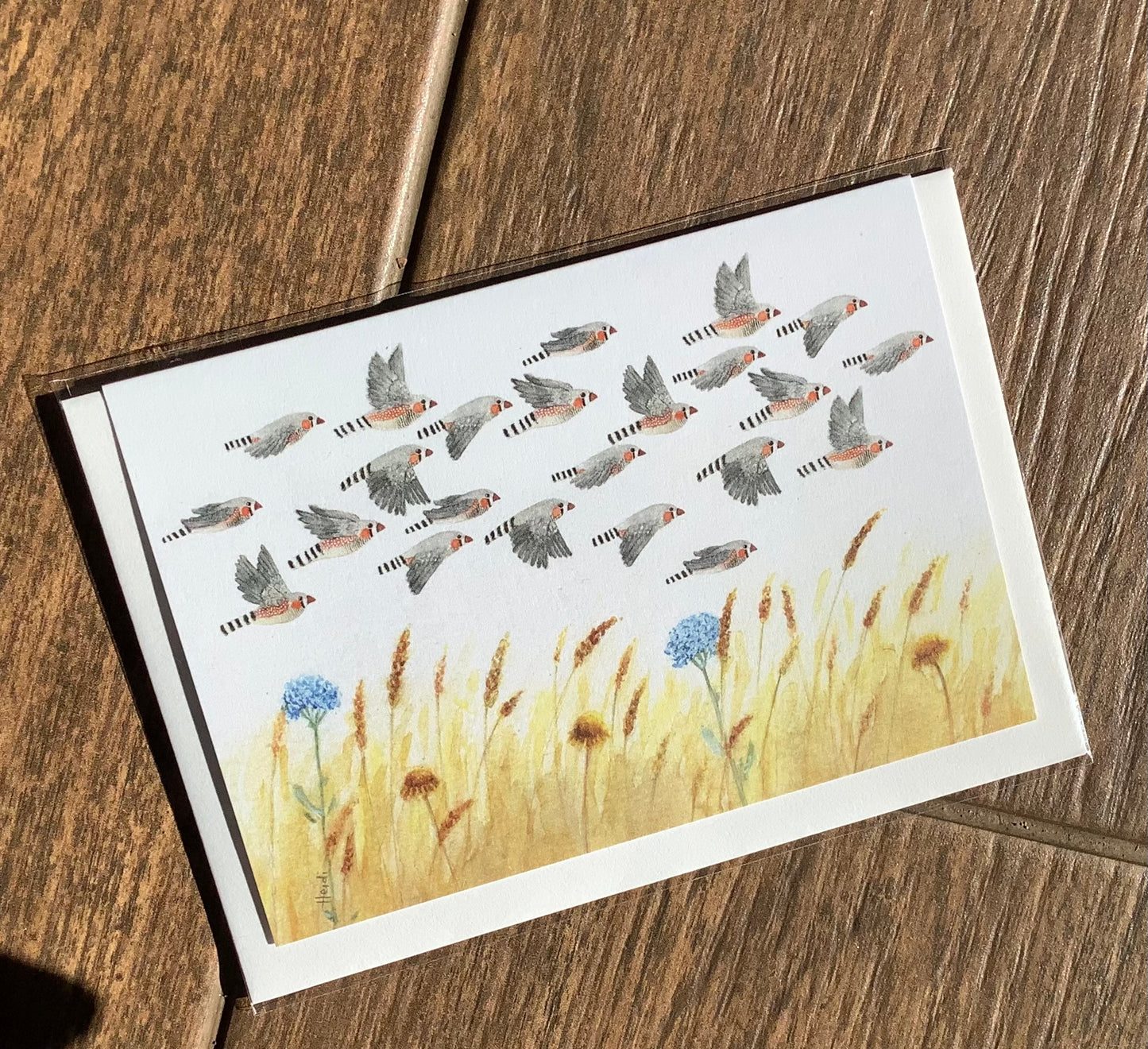 Wild Finch Studio A Flock Of Zebra Finches Botanical Greeting Card