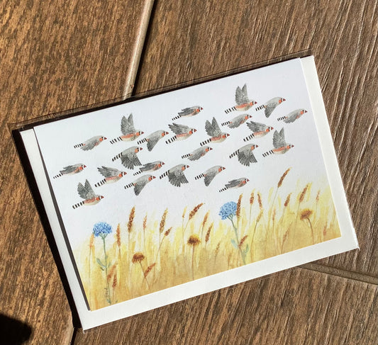 Wild Finch Studio A Flock Of Zebra Finches Botanical Greeting Card