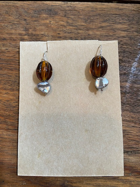 kaw - Freshwater Pearl Vintage Glass Drop Earrings