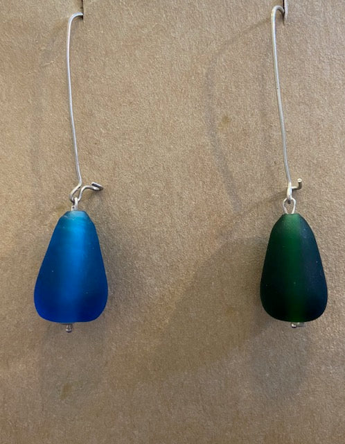 kaw - Irregular Pair Frosted Vintage Glass Bead Drop Earrings