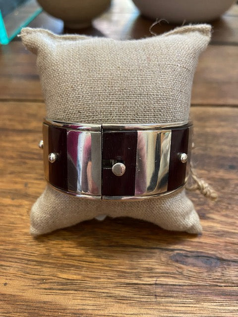 kaw - Vintage Mexican Sterling Silver Inlaid Rosewood Bangle