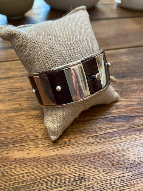 kaw - Vintage Mexican Sterling Silver Inlaid Rosewood Bangle