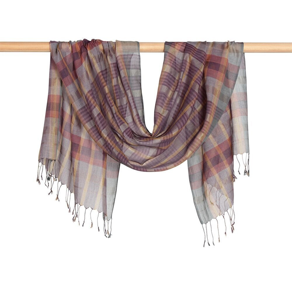 D)LUX Kambo Handloom Cotton Silk Check Scarf