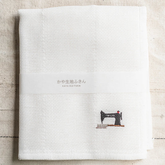 Japanese Kitchen Dish Cloth - White Embroidered