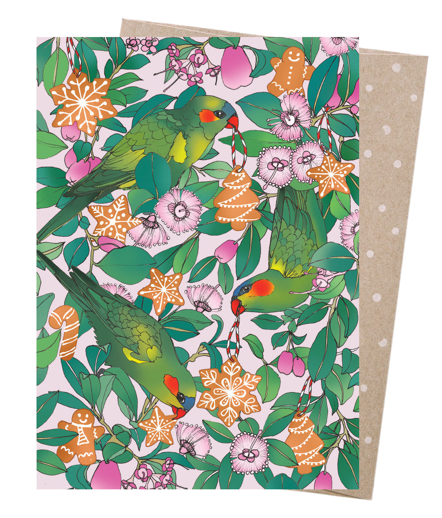 Earth Greetings Victoria McGrane Lorikeets & Lilly Pilly Christmas Greeting Card