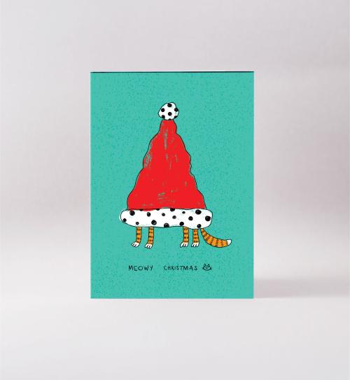 Surfing Sloth Meowy Christmas Greeting Card