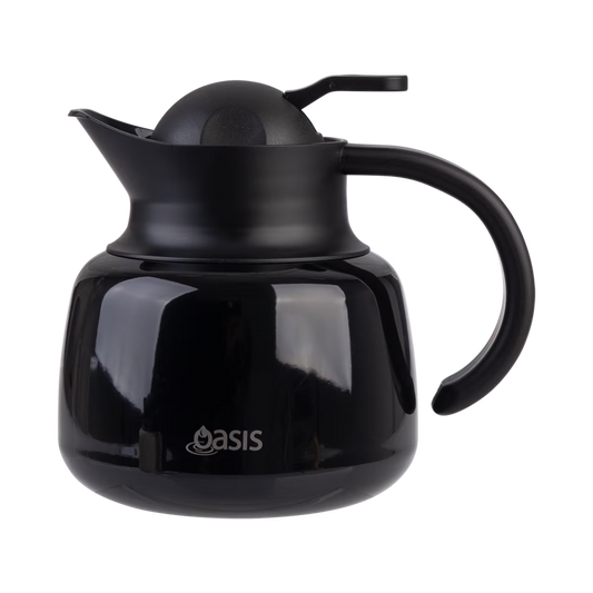 Oasis Stainless Steel Double Wall Insulated Black Teapot With Strainer - 750ml