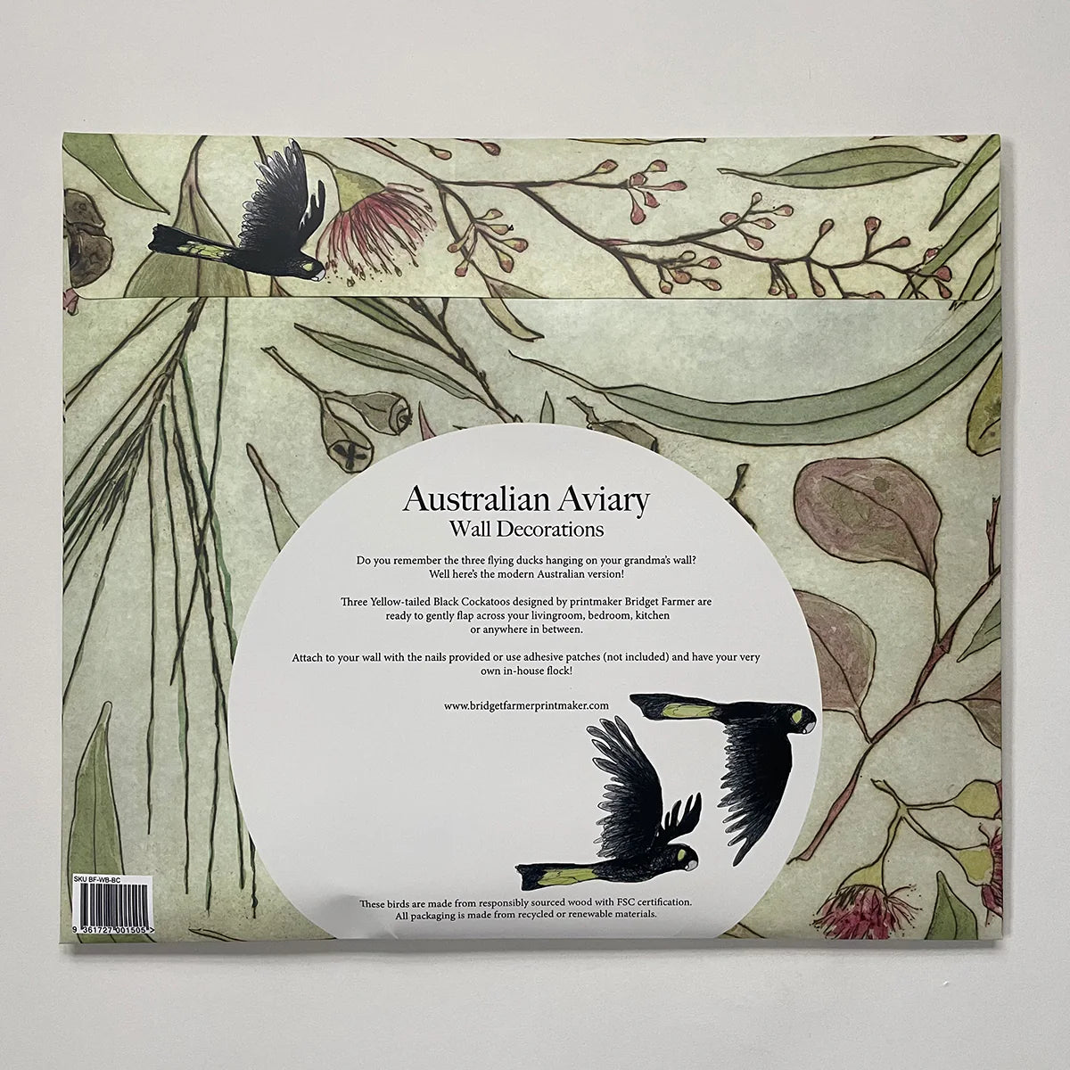 Bridget Farmer Australian Aviary Yellow-Tailed Black Cockatoos Wall Hanging Set of 3