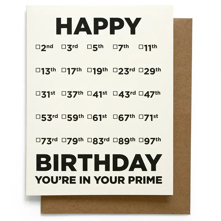 Smarty Pants Paper Company In Your Prime (Numbers) Birthday Greeting Card