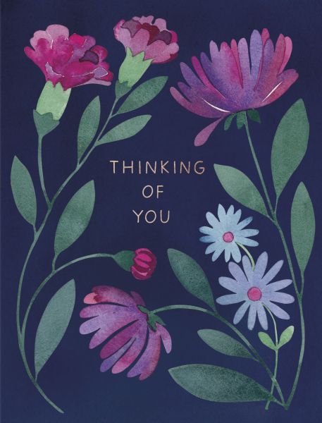 Purple Floral Thinking Of You Greeting Card
