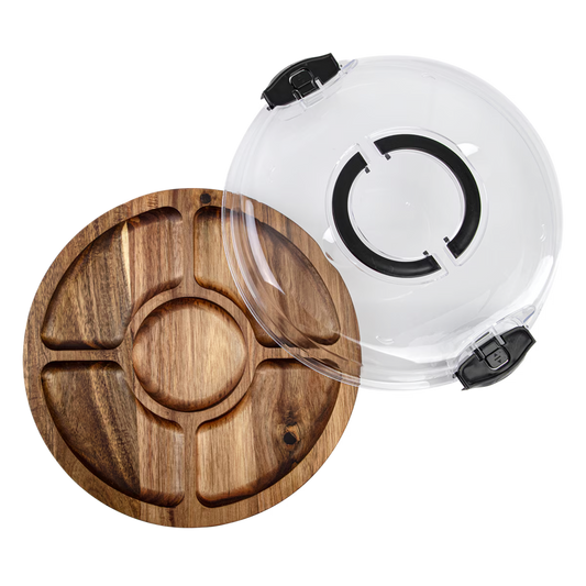 Acacia Wood Round Grazing Platter Serving Tray With Lid