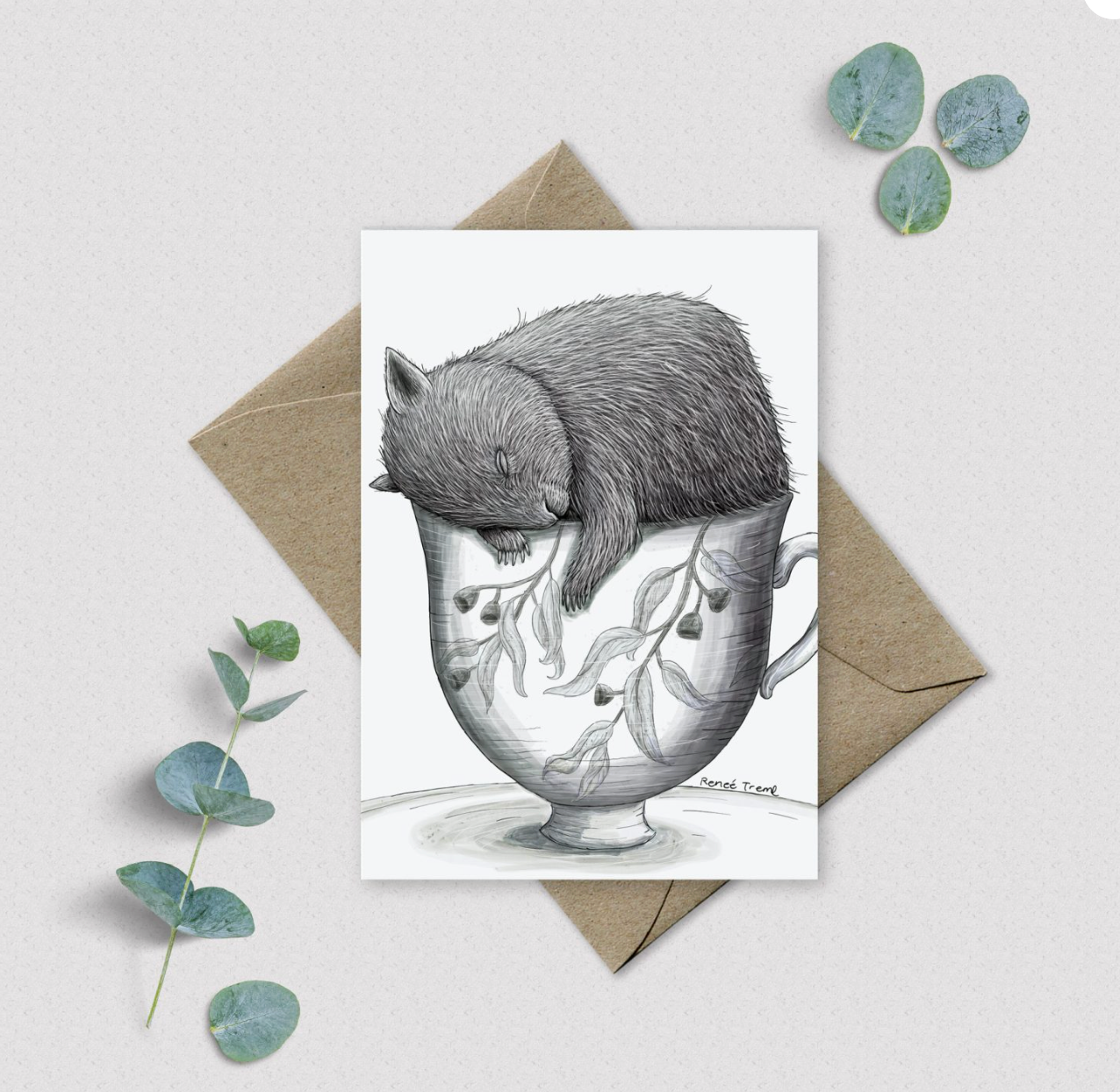 Renee Treml Tea Cosy Wombat Notecard
