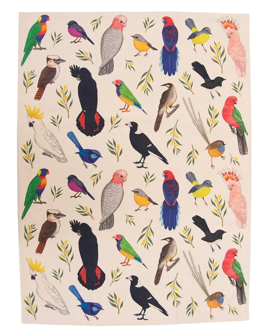 Earth Greetings Organic Cotton Tea Towel - Iconic Birds of Australia