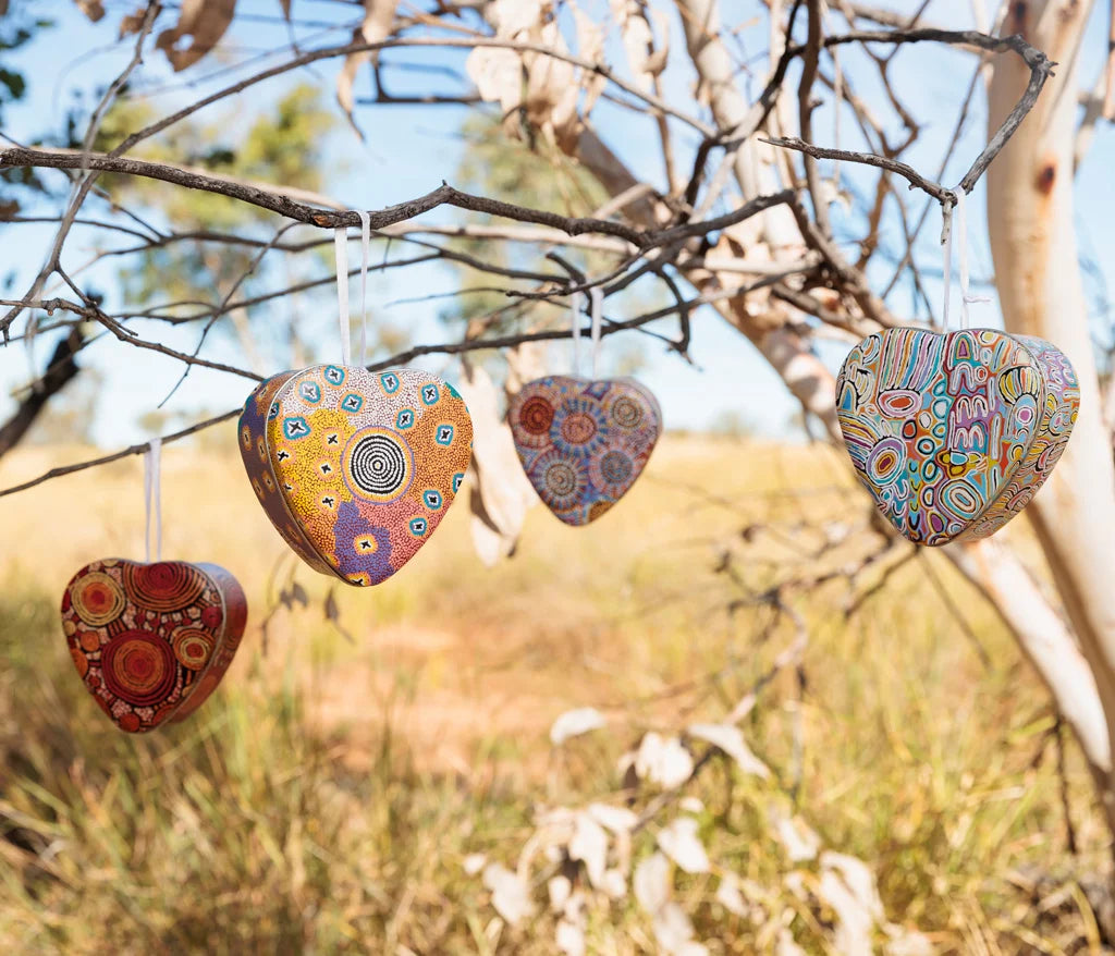 Indigenous Artists Christmas Bauble Heart Shape Tins 4 Pack