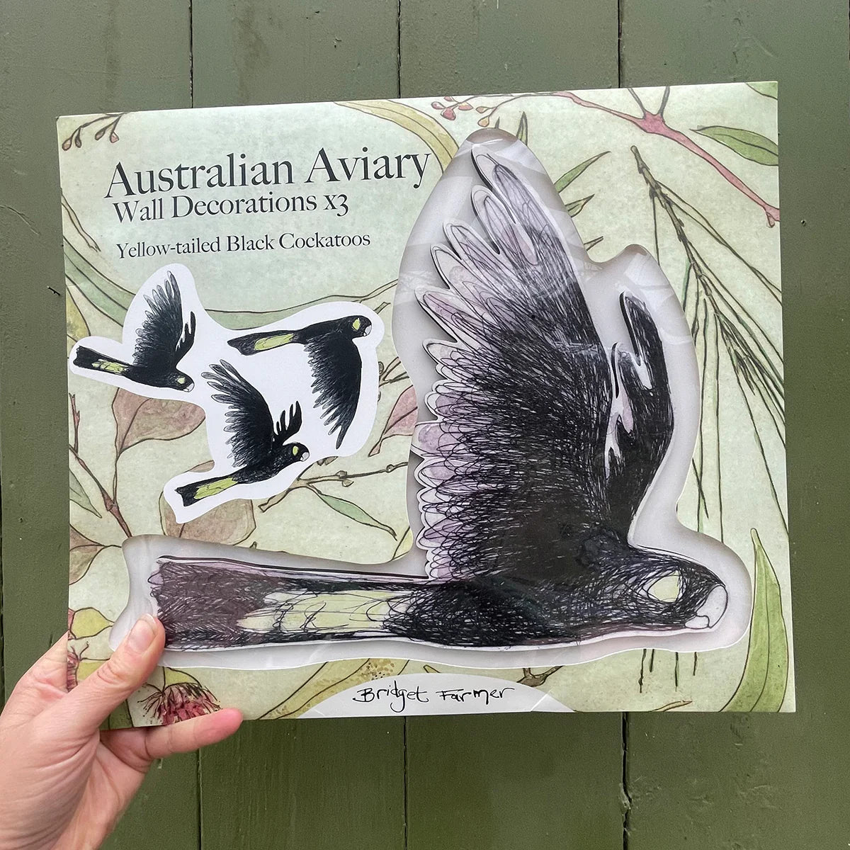 Bridget Farmer Australian Aviary Yellow-Tailed Black Cockatoos Wall Hanging Set of 3