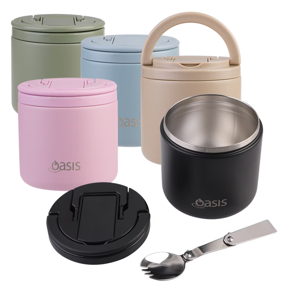 Oasis Stainless Steel Double Wall Insulated Food Flask w Quick Release Lid & Spork 500ml