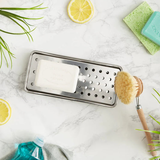 Stainless Steel Soap, Brush & Sponge Sink Tray