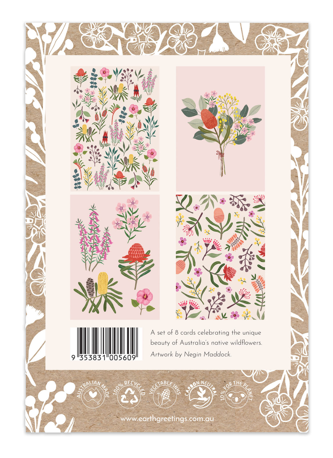 Earth Greetings Australian Wildflowers Pack of 8 Cards