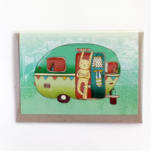 Surfing Sloth Camping Rabbit Card