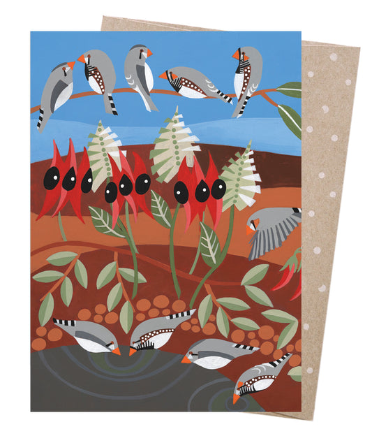 Earth Greetings Helen Ansell Sturt Peas & Zebra Finches Greeting Card