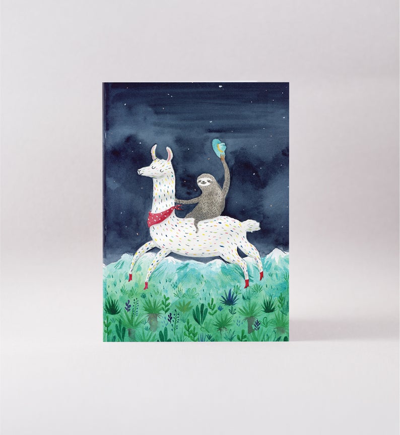 Surfing Sloth Llama Sloth Card