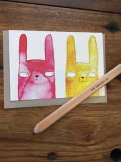 Surfing Sloth Rabbits Heads Card