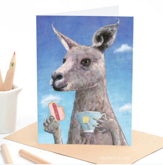 Beau Wylie Tea & Vovo Roo Greeting Card